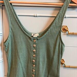 Billabong Green Ribbed Button-Front Tank Top